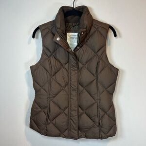 Eddie Bauer Goose Down Quilted Puffer Vest Jacket Brown Zip Pockets Womens Small